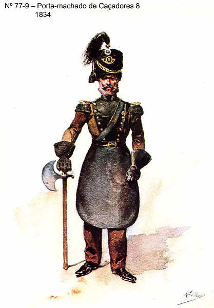 N� 77-9 - Porta-machado de Ca�adores 8, 1834 - Aguarela do Cor. Ribeiro Artur - Edi��o Jornal do Ex�rcito, 1983 - Dim. 15x10,3 cm - Col. A. Monge da Silva