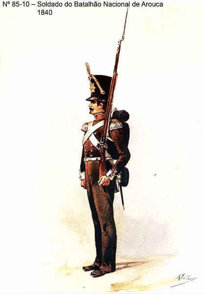 N� 85-10 - Soldado do Batalh�o Nacional de Arouca, 1840 - Aguarela do Cor. Ribeiro Artur - Edi��o Jornal do Ex�rcito, 1983 - Dim. 15x10,3 cm - Col. A. Monge da Silva