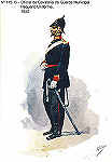 N� 115-13 - Oficial de Cavalaria da Guarda Municipal, Pequeno uniforme, 1850 - Aguarela do Cor. Ribeiro Artur - Edi��o Jornal do Ex�rcito, 1983 - Dim. 15x10,3 cm - Col. A. Monge da Silva