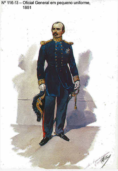 N� 116-13 - Oficial General em pequeno uniforme, 1851 - Aguarela do Cor. Ribeiro Artur - Edi��o Jornal do Ex�rcito, 1983 - Dim. 15x10,3 cm - Col. A. Monge da Silva
