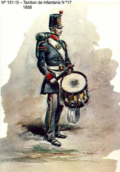 N� 131-15 - Tambor de Infantaria N � 17, 1856 - Aguarela do Cor. Ribeiro Artur - Edi��o Jornal do Ex�rcito, 1985 - Dim. 15x10,3 cm - Col. A. Monge da Silva