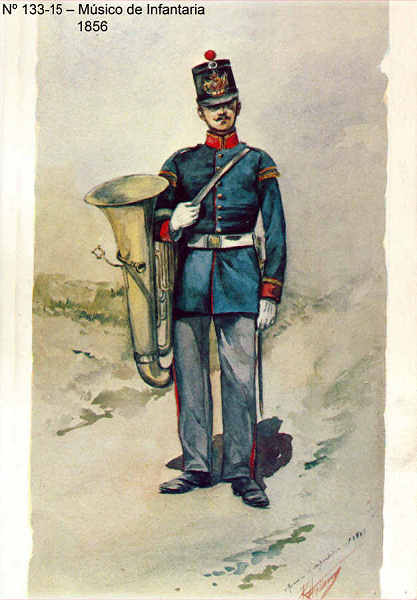 N� -15 - M�sico de Infantaria, 1856 - Aguarela do Cor. Ribeiro Artur - Edi��o Jornal do Ex�rcito, 1985 - Dim. 15x10,3 cm - Col. A. Monge da Silva