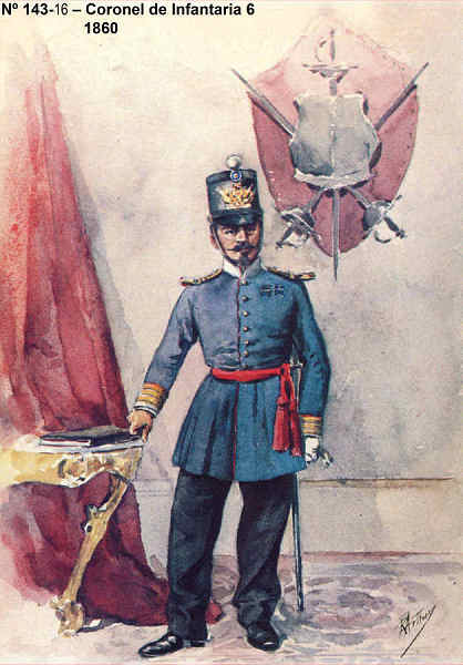 N� 143-16 - Coronel de Infantaria 6, 1860 - Aguarela do Cor. Ribeiro Artur - Edi��o Jornal do Ex�rcito, 1985 - Dim. 15x10,3 cm - Col. A. Monge da Silva