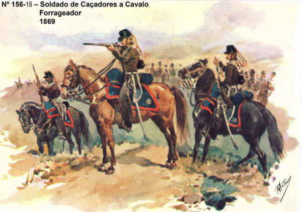 N� 156-18 - Soldado de Ca�adores a Cavalo, Forrageador, 1869 - Aguarela do Cor. Ribeiro Artur - Edi��o Jornal do Ex�rcito, 1985 - Dim. 15x10,3 cm- Col. A. Monge da Silva