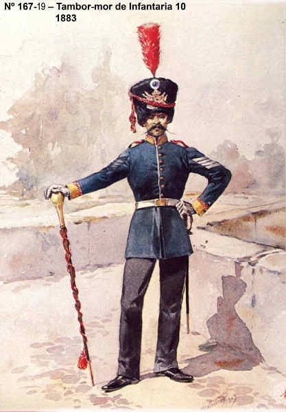 N� 167-19 - Tambor-mor de Infantaria 10, 1883 - Aguarela do Cor. Ribeiro Artur - Edi��o Jornal do Ex�rcito, 1985 - Dim. 15x10,3 cm - Col. A. Monge da Silva