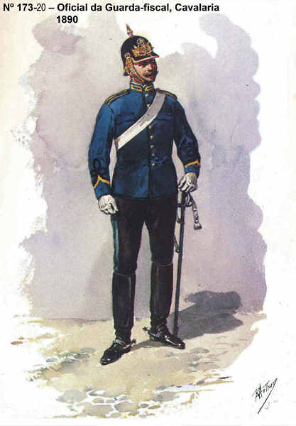 N� 173-20 - Oficial da Guarda-fiscal, Cavalaria, 1890 - Aguarela do Cor. Ribeiro Artur - Edi��o Jornal do Ex�rcito, 1985 - Dim. 15x10,3 cm - Col. A. Monge da Silva