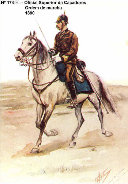 N� 174-20 - Oficial Superior de Ca�adores, Ordem de marcha, 1890 - Aguarela do Cor. Ribeiro Artur - Edi��o Jornal do Ex�rcito, 1985 - Dim. 15x10,3 cm - Col. A. Monge da Silva