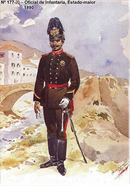 N� 177-20 - Oficial de Infantaria, Estado-maior, 1890 - Aguarela do Cor. Ribeiro Artur - Edi��o Jornal do Ex�rcito, 1985 - Dim. 15x10,3 cm - Col. A. Monge da Silva