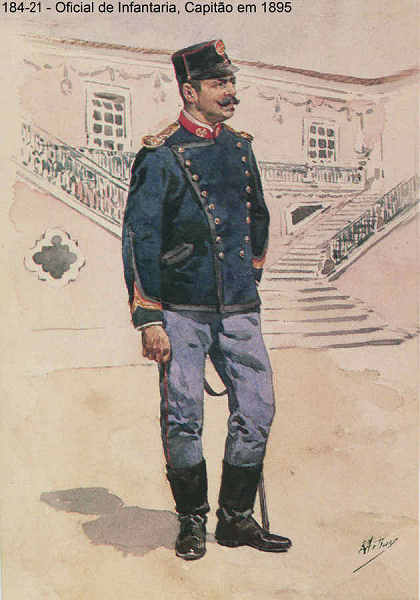 N� 184-21 - Oficial de Infantaria, Capit�o, 1895 - Aguarela do Cor. Ribeiro Artur - Edi��o Jornal do Ex�rcito, 1987 - Dim. 15x10,3 cm - Col. A. Monge da Silva