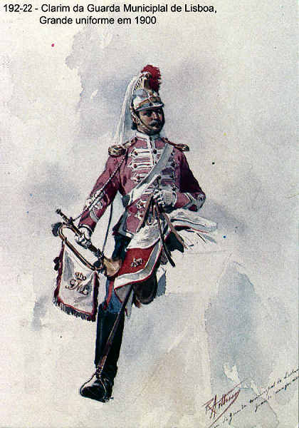 N� 192-22 - Clarim da Guarda Municipal de Lisboa, Grande uniforme em 1900 - Aguarela do Cor. Ribeiro Artur - Edi��o Jornal do Ex�rcito, 1987 - Dim. 15x10,3 cm - Col. A. Monge da Silva