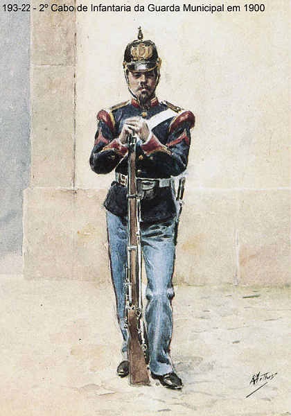 N� 193-22 - 2� Cabo de Infantaria da Guarda Municipal em 1900 - Aguarela do Cor. Ribeiro Artur - Edi��o Jornal do Ex�rcito, 1987 - Dim. 15x10,3 cm - Col. A. Monge da Silva