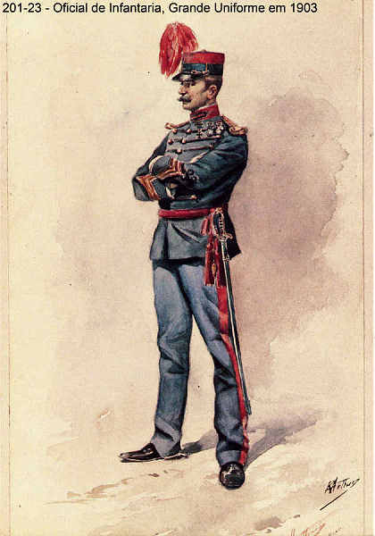 N� 201-23 - Oficial de Infantaria, Grande Uniforme em 1903 - Aguarela do Cor. Ribeiro Artur - Edi��o Jornal do Ex�rcito, 1987 - Dim. 15x10,3 cm - Col. A. Monge da Silva