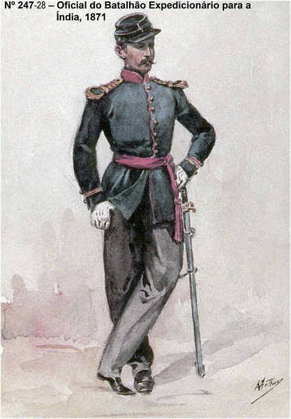 N� 247-28 - Oficial do Batalh�o Expedicion�rio para a �ndia, 1871 - Aguarela do Cor. Ribeiro Artur - Edi��o Jornal do Ex�rcito, 1987 - Dim. 15x10,3 cm - Col. A. Monge da Silva