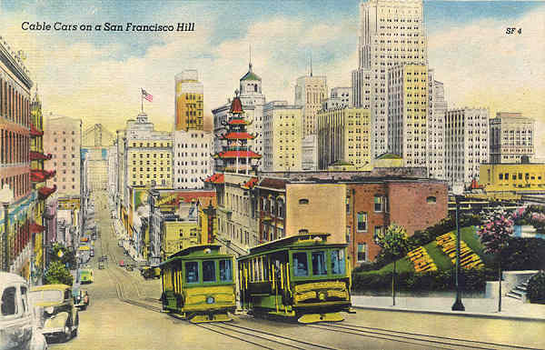 SF04 - San Francisco - Cable cars - Edi��o an�nima Foto de Redwood Empire Assm - Dim. 13,7x8,8 cm  - Col. Am�lcar Monge da Silva (1940)