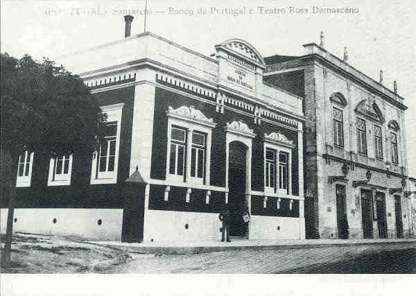 N� 11 - Santar�m - Ag�ncia do Banco de Portugal e Teatro Rosa Damasceno 1899 - Ed. Associa��o Estudos e Defesa do Patrim�nio Hist�rico-Cultural de Santar�m - SD - Dim. 14,9x10,5cm - Col. M. Soares Lopes