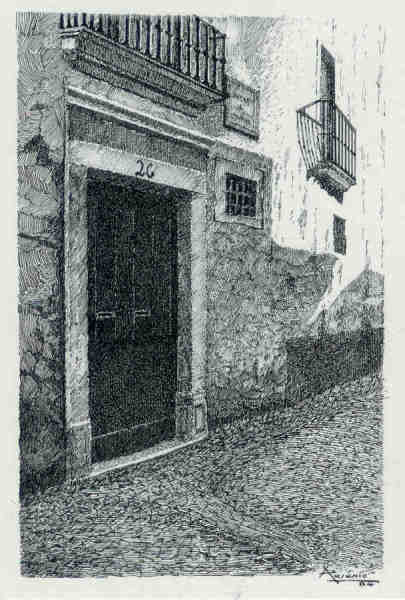 11 - Casa nobre da Mouraria - Desenho de Ars�nio Ressurrei��o - Edi��o Associa��o de Estudos e Defesa do Patrim�nio Hist�rico-Cultural de Santar�m - 1990 - Dim. 0,5x15,1cm - Col. Miguel Soares Lopes