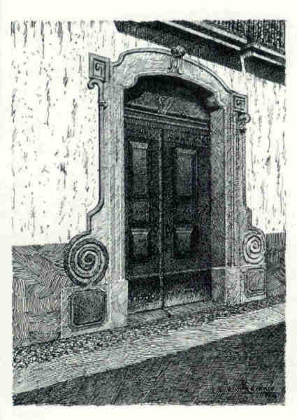 N� 27 - Pal�cio Braancamp - Desenho de Ars�nio Ressurrei��o - Edi��o Associa��o de Estudos e Defesa do Patrim�nio Hist�rico-Cultural de Santar�m - 1990  - Dim. 10,5x15,1 cm - Col. Miguel Soares Lopes