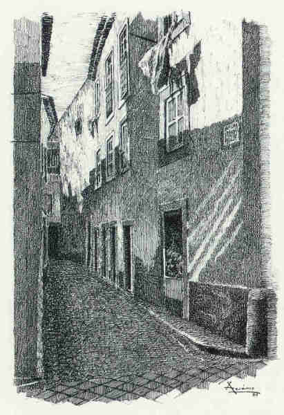 N� 6 - Beco dos Tanoeiros - Desenho de Ars�nio Ressurrei��o - Ed. da Associa��o de Defesa do Patrim�nio Hist�rico e Cultural de Santar�m - 1990 - Dim. 10,5x15,1 cm - Col. Miguel Soares Lopes