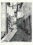 N� 9 - Beco dos Fi�is de Deus - Desenho de Ars�nio Ressurrei��o - Ed. da Associa��o de Defesa do Patrim�nio Hist�rico e Cultural de Santar�m - 1990 - Dim. 10,5x15,1 cm - Col. Miguel Soares Lopes