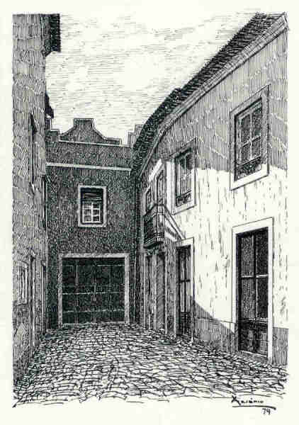 N� 11 - Beco da antiga travessa dos 7 Cantos - Desenho de Ars�nio Ressurrei��o - Ed. da Associa��o de Defesa do Patrim�nio Hist�rico e Cultural de Santar�m - 1990 - Dim. 10,5x15,1 cm - Col. Miguel Soares Lopes