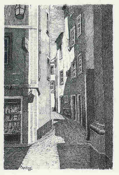 N� 14 - Beco do Falejo - Desenho de Ars�nio Ressurrei��o - Ed. da Associa��o de Defesa do Patrim�nio Hist�rico e Cultural de Santar�m - 1990 - Dim. 10,5x15,1 cm - Col. Miguel Soares Lopes