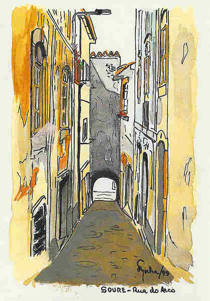 N� 1 - Soure-Rua do Arco - Aguarelas e Desenhos de FASilvaRocha (1999) - Ed Autor - 10,5x15 cm. - Col. Silva Rocha