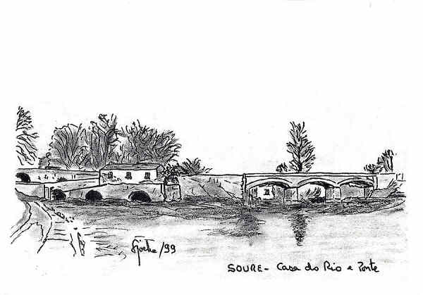 N� 8 - Casa do rio e ponte - Aguarelas e Desenhos de FASilvaRocha (1999) - Ed Autor - 10,5x15 cm. - Col. Silva Rocha