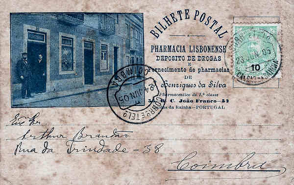 SN - Portugal. Caldas da Rainha - Postal comercial da Farm�cia Lisbonense - Circulado em 1905 - Dim 90x140 mm - Col. Miguel Chaby