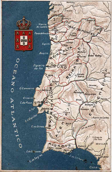 S/N - Mapa do Reyno de Portugal (em relevo) - Edi��o A. Myre, Rua do Arsenal, 170, Lisboa - Dim. 138x90 mm - Col. A. Monge da Silva (cerca de 1905)