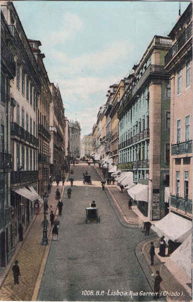 N� 1008 - Rua Garret (Chiado) - Edi��o B.P. - Dim. 139x89 mm - Col. A. Monge da Silva (cerca de 1905)
