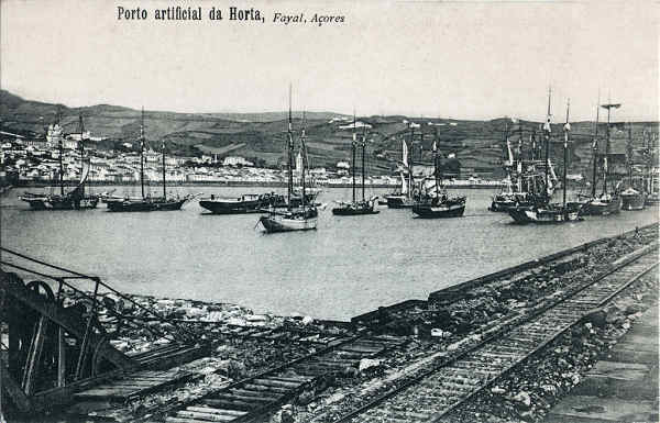 SN - Porto artificial da Horta - Registado "J.Goulart", Fayal, A�ores (Em carimbo branco) - Dim. 140x90 mm - Col. A. Monge da Silva (c. 1910)