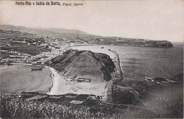 SN - Porto Pim e Bahia da Horta - Registado "J.Goulart", Fayal, A�ores (Em carimbo branco) - Dim. 140x90 mm - Col. A. Monge da Silva (c. 1910)