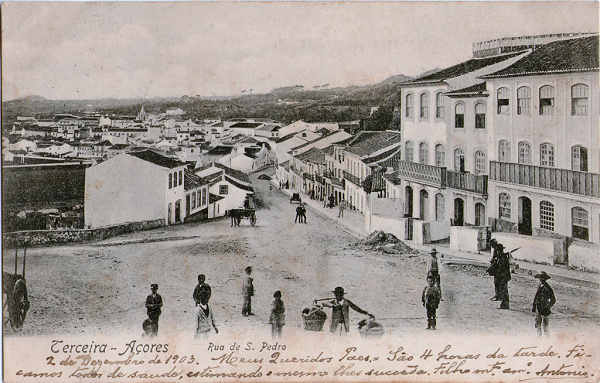 SN - Angra do Heroismo, Rua de S. Pedro - Edi��o Papelaria Louren�o, Angra do Heroismo - Dim. 139x88 mm - Usado em 02DEZ1903- Col. A. Monge da Silva (c. 1900)