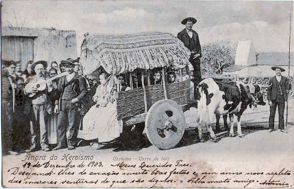 SN - Angra do Heroismo, Costume, carro de bois - Edi��o Papelaria Louren�o, Angra do Heroismo - Dim. 140x89 mm - Usado em 19DEZ1903- Col. A. Monge da Silva (c. 1900)