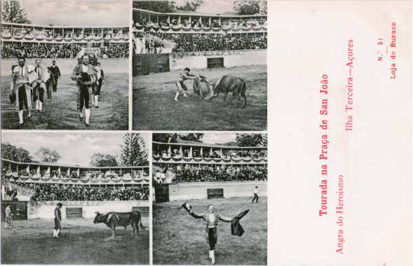 N� 51 - Angra do Heroismo, Tourada na Pra�a de S. Jo�o - Edi��o da Loja do Buraco - Dim. 138x88 mm - Col. A. Monge da Silva (anterior a 1910)