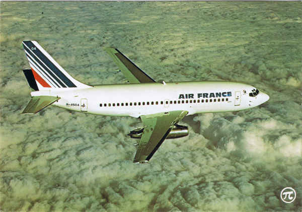 N.� 354 - BOEING 737 d'AIR FRANCE longueur 28,60 m - envergure 28,30 m vitesse 830 km/h - rayon d'action 2.350 km - Ed. P.I. - 38 rue Ste. Croix-de-la-Bretonnerie, Paris T�l. 658.65.44 - Imprim� en Italie - Photo Air France - SD - Dim. 14,8x10,3 cm - Col. Manuel B�ia