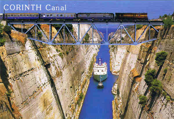 N.� 3 - GR�CIA. Canal de Corinto. Escava��es 1882 -1893. Comprimento 6.343 m largura 24,60 m profundidade 8 m altura, a partir do mar 79 m - Ed. SPYROS SPYROU. PHOTO GALLERY - AEGINA 180 10, TEL./FAX: 22970/26584 - SD - Dim. 15,9x10,9 cm - Col. F�tima B�ia (2007)