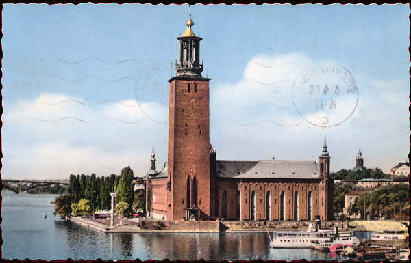 N� 54/51 - Stockholm, Stadshuset-1 (C�mara Municipal) - Editor �Grafisk Konst� - Dim. 13,7x8,9 cm - Carimbo Postal 1960 - Col. A. Monge da Silva