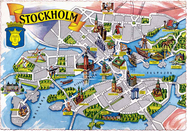SN - Stockholm, City map - Editor �Kruger� - Dim. 14,6x10,2 cm - Carimbo Postal 1968 -  Col. A. Monge da Silva