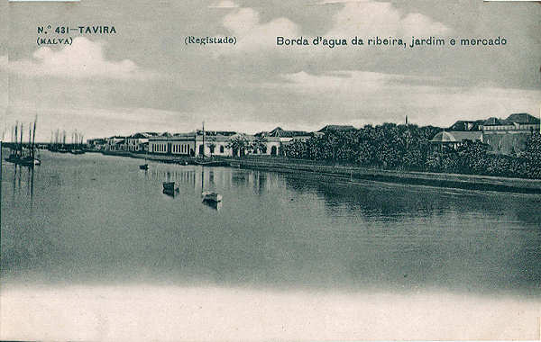 N.� 431 - Borda d'�gua da ribeira, jardim e mercado - Dim. 137x87 mm em papel de fotografia - Edi��o Malva - Usado em 1909 - Col. A.Monge da Silva