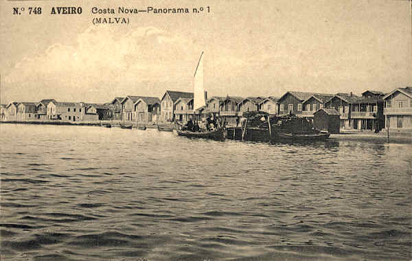 N.� 748 - AVEIRO Costa Nova Panorama n. 1- Edi��o MALVA - SD - Dimens�es 13,8x8,8 cm. - Col.  FMSarmento.