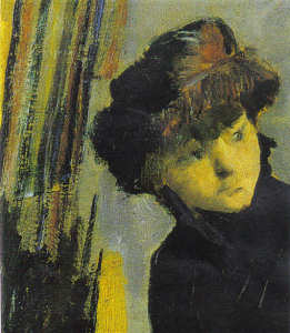 Senhora vestida de preto. Pintura de Henrique Pous�o.