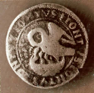 Moeda de conto, cunhada no reinado de D. João II - Clicar para ampliar.