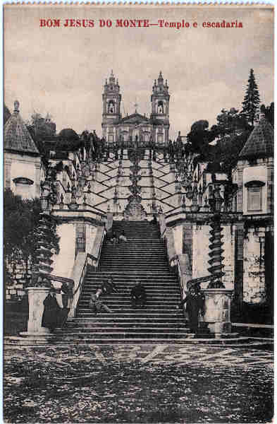 SN - BOM JESUS DO MONTE-Templo e escadaria - Editor n�o indicado - SD - Dim. 8,9x13,8 cm. - Col. Jaime da Silva (Circulado em 1921)