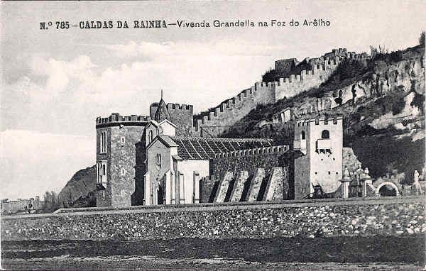 N.� 785 - CALDAS DA RAINHA-Vivenda Grandella na Foz do Arelho - Editor Alberto Malva (Editado em 1908) - Dimens�es: 14x9 cm. - Col. Miguel Chaby.