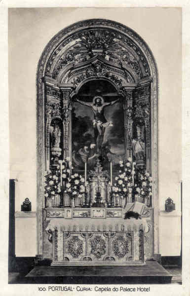N� 100 - PORTUGAL-Curia. Capela do Palace Hotel - Ed. Alexandre d'Almeida, Porto - Dim 14,0x9,0 cm - Circ. 8-1938 - Col A. Sim�es (101).