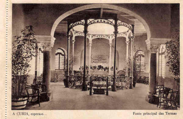 SN - A CURIA espera-o. Fonte principal das termas - (caderneta) - Ed. Grande Bazar Arte Regional EFN  -  14,4x9,8 cm. - Col. A. Sim�es (419).