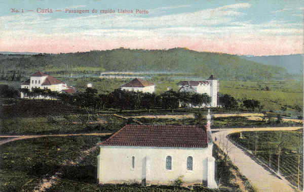 N� 01 - Curia - Passagem do r�pido Lisboa-Porto - S. Edit. - Dim. 13,8x8,8 cm - Circ. 1922 - Col. A. Sim�es (308).