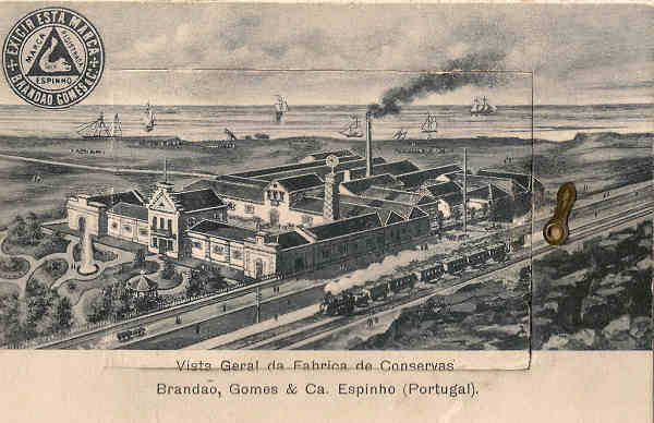 Portugal. Espinho - Postal publicit�rio - Vista Geral da Fabrica de Conservas Brand�o Gomes & Ca - Dim. 14x9 cm - Col. Miguel Chaby.