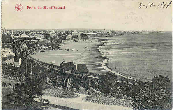 N� 1654 - Praia do Mont'Estoril - Ed. Costa - SD - Circulado em 1911 - Dim. 13,5x8,6 - Col. M. Soares Lopes.